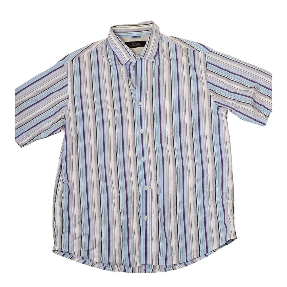 Tasso Elba Mens Blue Purple Striped Short Sleeve Button Down Shirt Size M